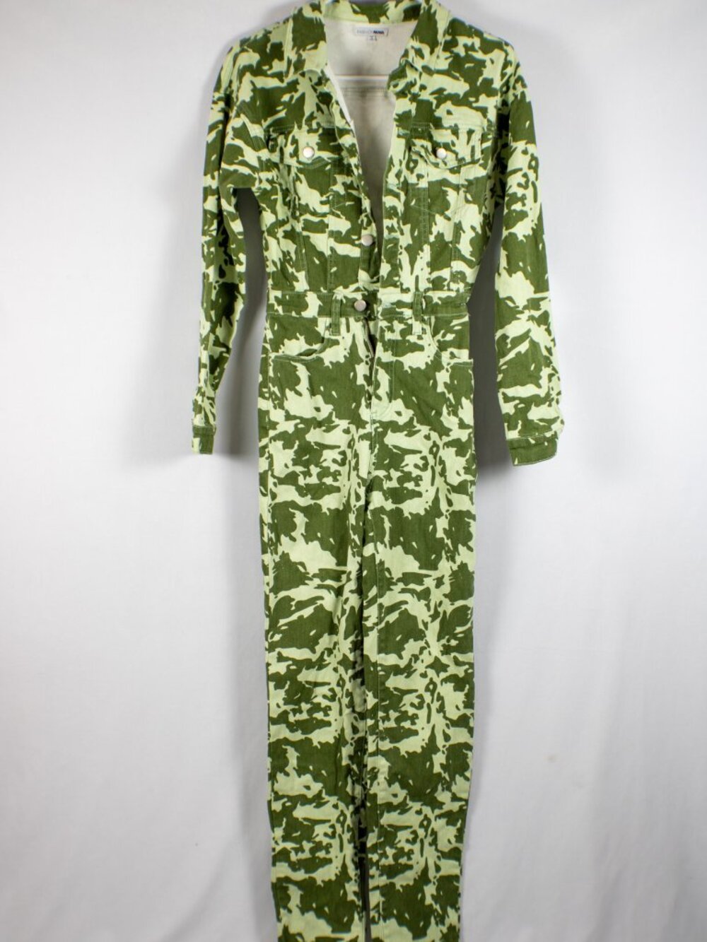 Fashion Nova Camo Denim Utility Jumpsuit Long Sleeve XS Stretch